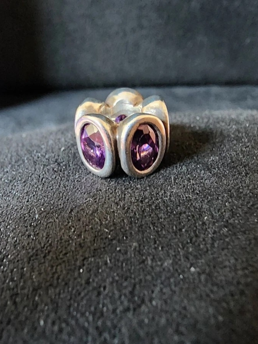 Vintage Pandora 5 Oval Amethyst Stones Charm, Sterling Silver
